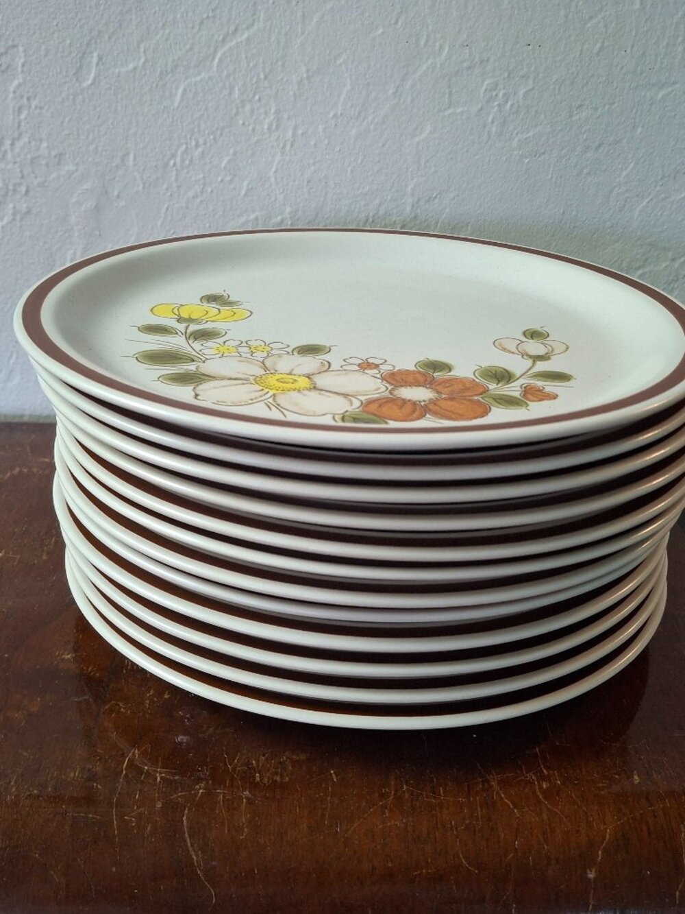 12 Vintage 70's Sunnybrook Stonewear Woodhaven Collection Plates